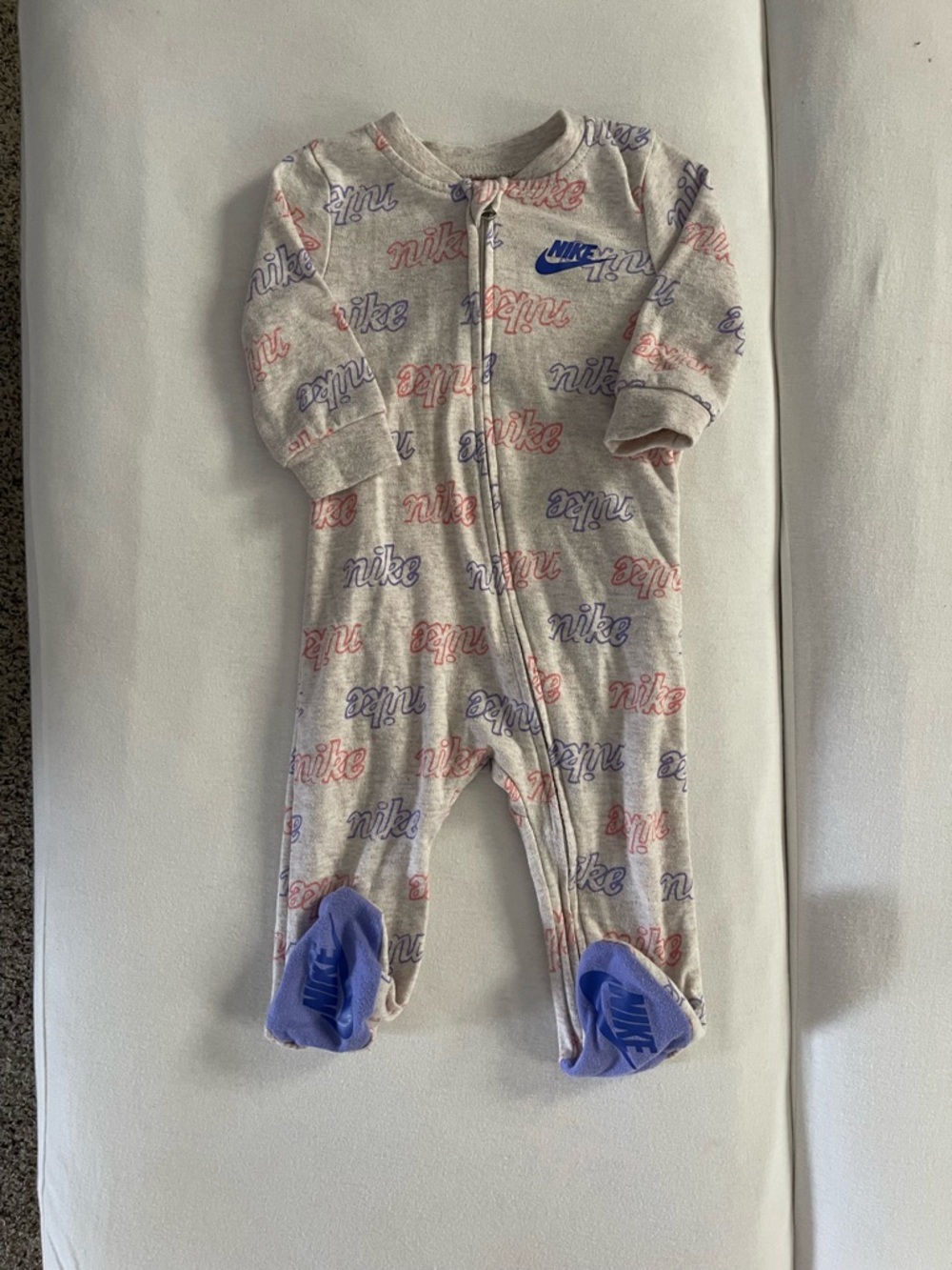 Nike Gray Footed One-Piece with Logo Script